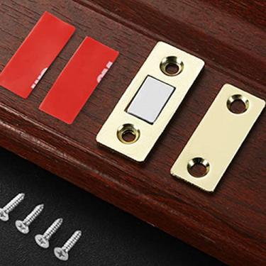 Imagem de Pacote com 10 ímãs invisíveis ultrafinos para porta de armário magnético para porta de armário com ímã adesivo para gaveta de armário de cozinha trava magnética (ouro)