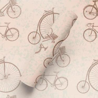 Imagem de Papel de Parede Adesivo Tema Bicicleta Vintage Tons Bege Sala E Quarto