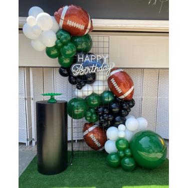 Imagem de Football Balloon Garland Arch Kit 120pcs Dark Green Black White and Football Foil Balloons for Sport Theme Super Bowl Touch Down Birthday Decorations