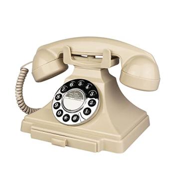 Imagem de Telefone com fio, telefones fixos retrô para casa, telefone de casa de moda antiga de linha única com toque alto para idosos, telefones antigos clássicos para escritório/hotel/escola (marfim)