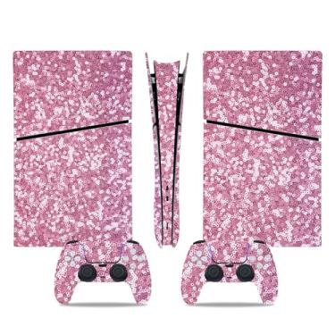 Imagem de PS5 Slim Digital Skin & Controller Decal Set - Adesivos de vinil personalizados para console PlayStation 5 e controle DualSense - Capas de jogos pretas foscas, proteção total (rosa claro, PS5 Slim