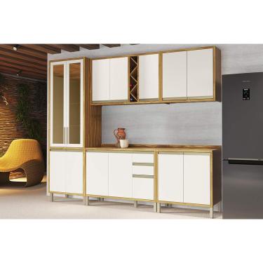 Imagem de Kit Cozinha Modulada 5 Peças Tempranillo (2Aéreos+2Balcões+1Cristaleira) C5P81 Amendoa/Off White - Ronipa