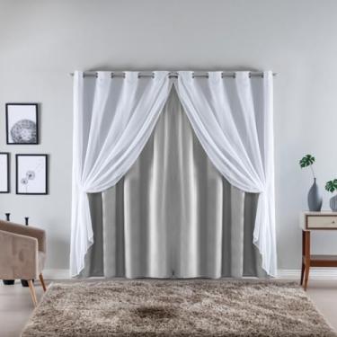 Imagem de Cortina com Voil Sala ou Quarto Fina 3,00m x 2,20m Microfibra 170 Fios Cores Vivas (CINZA)
