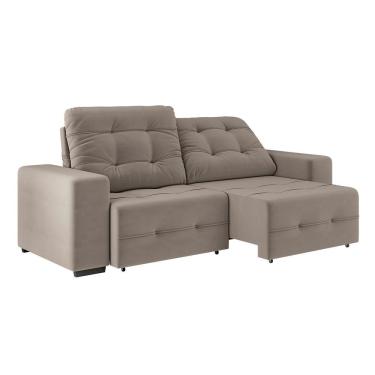 Imagem de Sofá 4 Lugares Bonno Com Assento Retrátil E Encosto Reclinável Em Tecido Suede 230cm Linoforte Capuccino