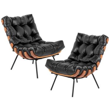 Imagem de Kit 02 Poltronas Costela L04 Couro Preto