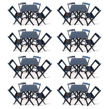 Imagem de Kit 8 Conjunto Com Jogo De Mesa 60x60 Com 4 Cadeiras Dobráveis - Preto - Cor: Preto