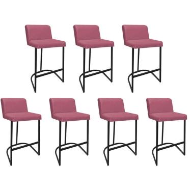 Imagem de Kit 07 Banquetas Com Encosto Confort Bistrô Cozinha Ferro Preto Suede Rose Gold - Amey Decor