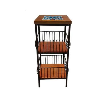 Imagem de Fruteira De Ferro E Madeira 2 Andares Com Ladrilho Hidráulico Artesanal Ladrilho A2