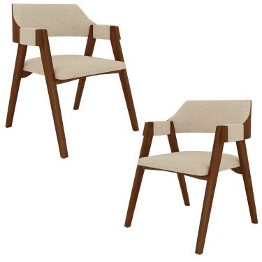 Imagem de Kit 2 Cadeiras Sala De Jantar E Jogos Carteados Madeira Maciça Poker Linho Offwhite/imbuia G42 - Gran Belo