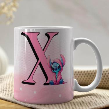 Imagem de Caneca De Porcelana Stitch Letras A-z 325ml Rosa X