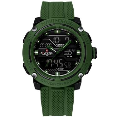 Imagem de Relógio Esportivo Masculino Dupla Exibição De Quartzo Pulseira Silicone 5atm À Prova Da Água Verde