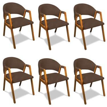 Imagem de Cadeira Sala De Jantar Em Madeira Kit 6 Yara Suede Marrom D03 - D'rossi