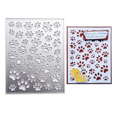 Imagem de DIYOLOGY Matrizes de corte de metal de fundo com design de costura para fazer cartões, miau, gato, cachorro, pata, modelo para scrapbooking, álbum de fotos, artesanato, decoração