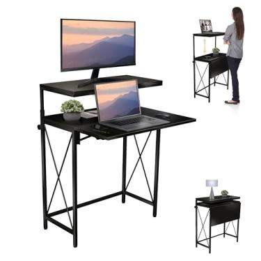 Imagem de Zaqei Mesa dobrável ajustável, 71 cm L x 33 cm P, mesa de computador que economiza espaço para escritório em casa ou quarto, design compacto com suporte para monitor, ideal para espaços pequenos e