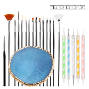 Imagem de HomTop Conjunto De 22 Pincéis Para Nail Art, Kit Ferramentas Pontilhar Caneta Acrílico E Silicone Bidirecional, Paleta Resina, Exposição Maquiagem Em Salão Beleza (Azul)