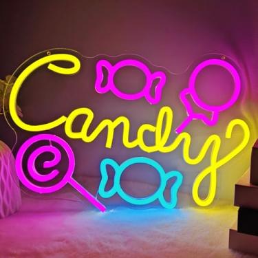 Imagem de CinsYarn Letreiro De Neon Doces, Pirulito Para Decoração Parede, Luzes Led Reguláveis, Loja Iluminação, Festa Halloween Em Casa, Presente Aniversário Adolescentes