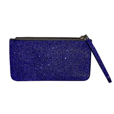 Imagem de Pomelo Litchi Pitaya Carteira Com Zíper De Cristal, Strass Brilhantes, Porta-Moedas Diamante Dupla Face, Porta-Documentos Viagem (Azul)