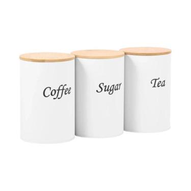 Imagem de Conjunto De 3 Potes De Armazenamento De Café, Chá E Açúcar Com Tampa D