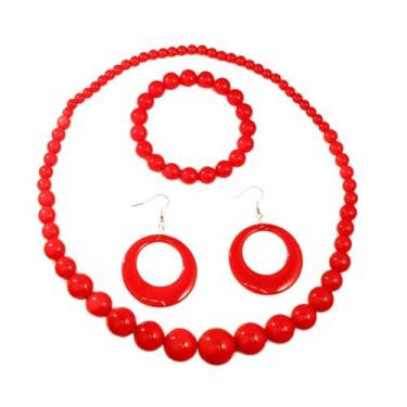 Imagem de A-yeite Colar colorido laranja brincos pulseira conjunto de joias para mulheres verão praia neon acrílico contas colar brinco pulseira acessórios de festa anos 80, One Size, Acrílico, Sem Pedra