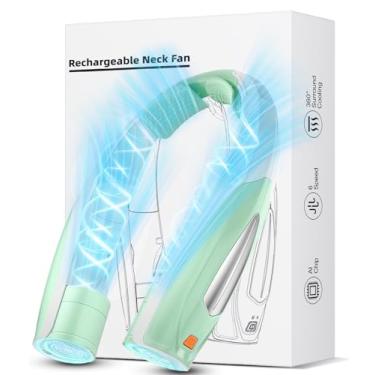 Imagem de Hionly Ventilador de pescoço AI, ventilador pessoal portátil ajustável de 6 velocidades, recarregável, bateria de 6000 mAh, resfriamento mais rápido, usável, ultra silencioso para casa, escritório