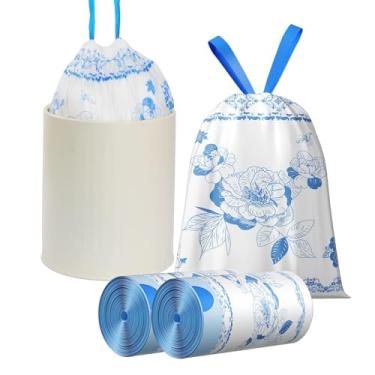 Imagem de VOK Sacos de lixo de 4 galões com cordão, sacos de lixo de 4 galões, pequenos sacos de lixo para escritório, cozinha, caixotes de lixo de quarto, pequenos sacos de lixo coloridos e resistentes com