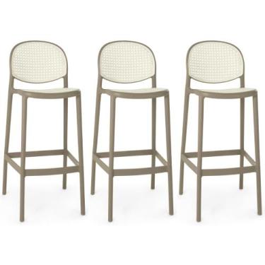 Imagem de Kit 3 Banqueta Alta com Encosto Roma em Polipropileno Cozinha/Bancada 