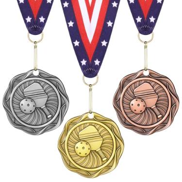 Imagem de Loetere 3 peças Dinkball Fusion Medalha 1º 2º 3º lugar medalha de prêmio com fita ouro prata bronze troféu para torneios prêmio Field Day Games Family Reunions