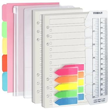 Imagem de Harphia Conjunto de refil de fichário A6 com 6 furos, 90 folhas de inserção de planejador, 5 folhas de papel divisor, régua de marcador de livro de hoje com escala de polegadas, bolsa translúcida com zíper, bolsa de cartão de PVC, 200 adesivos coloridos 005Da6Todo