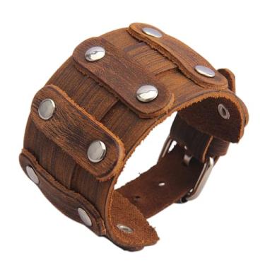 Imagem de JAOYU Pulseira de couro punk pulseira de couro gótico pulseira de rock pulseira de motociclista para homens braçadeira de couro preta joia feita à mão, Large, Couro sintético, Sem Pedra Preciosa