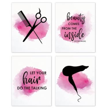 Imagem de TLESKE Conjunto de 4 impressões de pôsteres de citações de salão de beleza sem moldura, decoração de arte de parede cosmetologia para salão de cabeleireiro, cabeleireiro glamouroso, imagens presentes