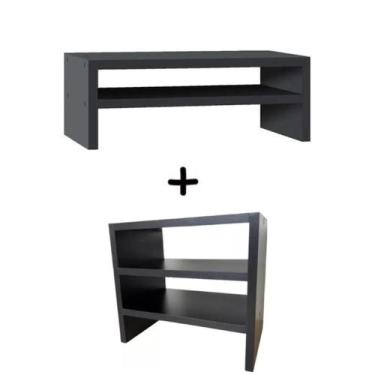 Imagem de Kit 2 Peças Suporte Para Monitor e Organizador De Mesa Mdf Preto ou Br