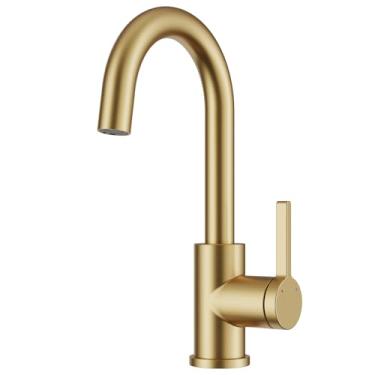 Imagem de Torneira de pia de barra de aço inoxidável, torneira versátil para banheiro e cozinha - Torneira de lavatório premium de manípulo único para uso interno e externo (Brushed Gold)