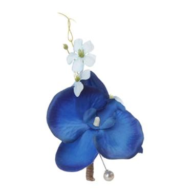 Imagem de Fancyes Boutonniere de casamento, flor artificial, broche de noivo, broche para terno, decoração de banquete de noivado, Azul