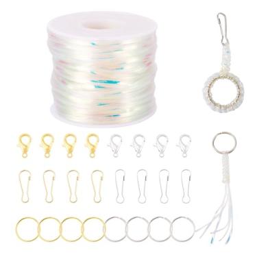 Imagem de FASHEWELRY Kit de cordão de laço de 27,34 metros de cordão de plástico plano cordão Gimp cordão kit de tecelagem para pulseiras da amizade fazer joias artesanato DIY, artesanato chaveiro (branco)