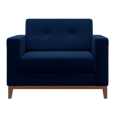 Imagem de Poltrona Living Pés e Base em Madeira Linho Cotton Azul Marinho