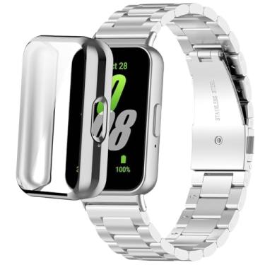 Imagem de Pulseira de relógio de aço inoxidável compatível com Samsung Galaxy Fit 3, pulseira de metal com design respirável, capa protetora de TPU para homens e mulheres