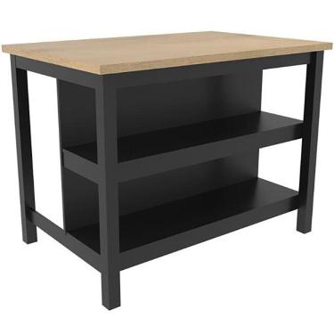 Imagem de Bancada Ilha Cozinha 2 Prateleiras 120x80 cm CD1019 Preto Dtall