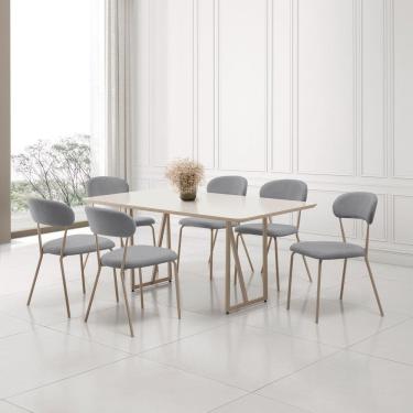 Imagem de Conjunto para Sala de Jantar com 6 Cadeiras Betina Champagne/ Cinza/ Off White