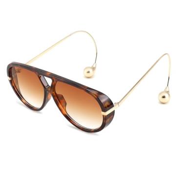 Imagem de FEISEDY Óculos de sol aviador grandes com design de brinco para mulheres, armação grande e luxuosa, óculos escuros de designer para mulheres B0296, Chá tartaruga/gradiente, 62mm