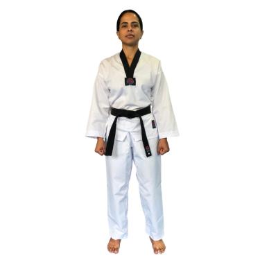 Imagem de Dobok Kimono Canelado Olimpic Taekwondo Infantil/Adulto - Homologado (A4 - até 1,90m, Gola Branca)