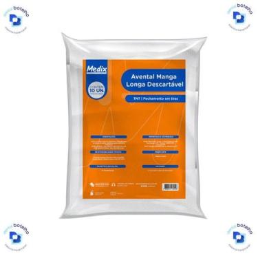 Imagem de Avental Descartável TNT Branco Manga Longa (Gramatura 16) C/10 unds - 