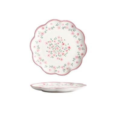 Imagem de Prato raso floral simples e individual pequeno prato de cerâmica japonesa para uso doméstico - rosa