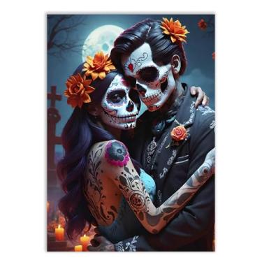 Imagem de Placa Decorativa Casal La Santa Muerte Ilustração Caveira Poster Quarto Sala