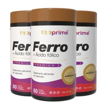 Imagem de Kit 3 Potes Ferro Ácido Fólico 60 Cápsulas Fitoprime