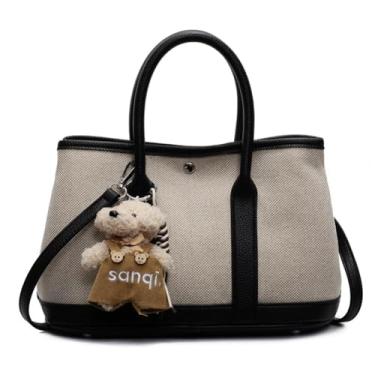 Imagem de Bolsas de mão com alça superior para mulheres, bolsa de ombro pequena feminina bolsa de ombro simples de lona (preta, P)