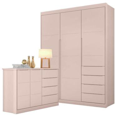 Imagem de Cômoda E Guarda Roupa Infantil Blenda Rosa Acetinado - Phoenix Baby
