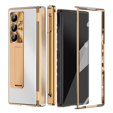 Imagem de POYUFRG Capa de liga de alumínio para Samsung Galaxy Z Fold 7, capa fina galvanizada com suporte de metal para lente de proteção de dobradiça, branca, Z Fold 7