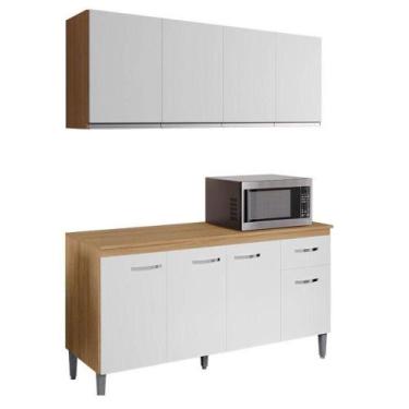 Imagem de Balcão De Cozinha Gabriela Com Tampo 150cm E Armário Aéreo Andréia Amê