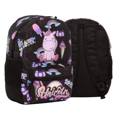Imagem de Mochila Infantil de Costas Unicórnio Preta Alça Reforçada - TOYS 2U