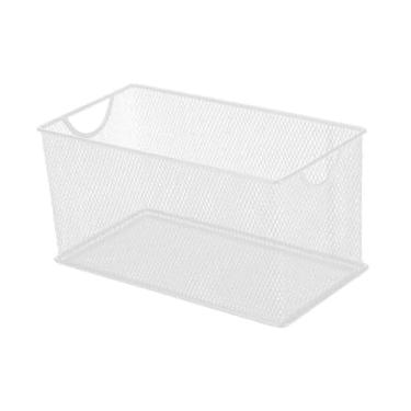 Imagem de DimyFew Caixa de Armazenamento de Malha Aberta de com Alças, Caixa de Armazenamento de CD de Malha de Metal para Armário de em Casa, Branco